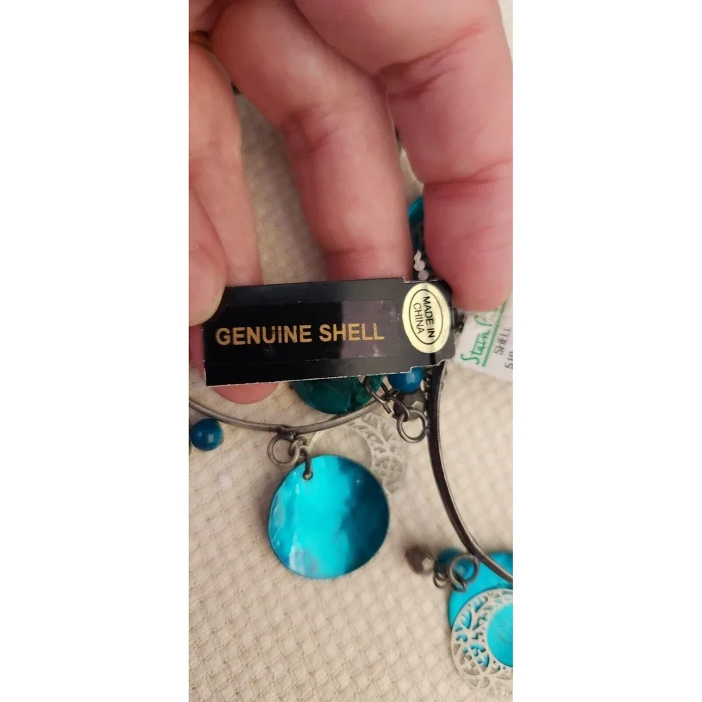 NWT Birch Hill Lot of 2 Bangle Genuine Shell Dangle Silver‎ Bracelets Turquoise